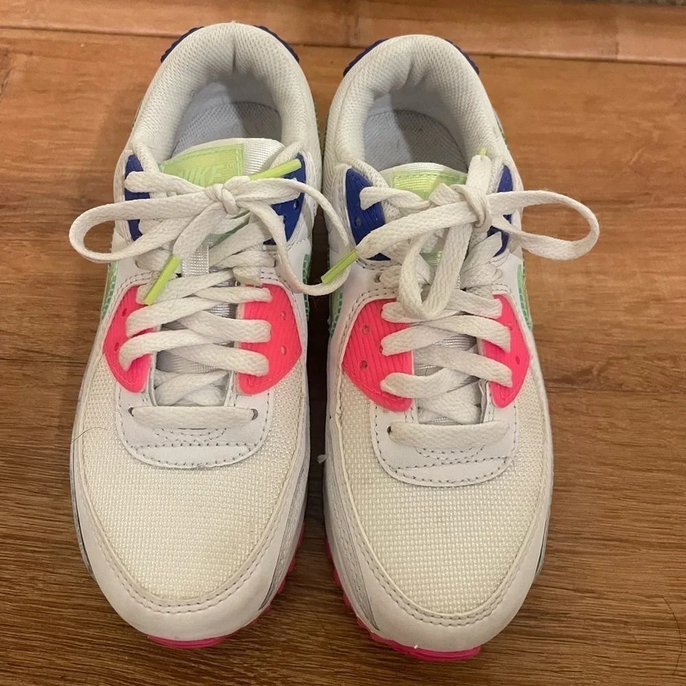 Nike white, purple, green and neon pink air max sneakers​​​​​​​​